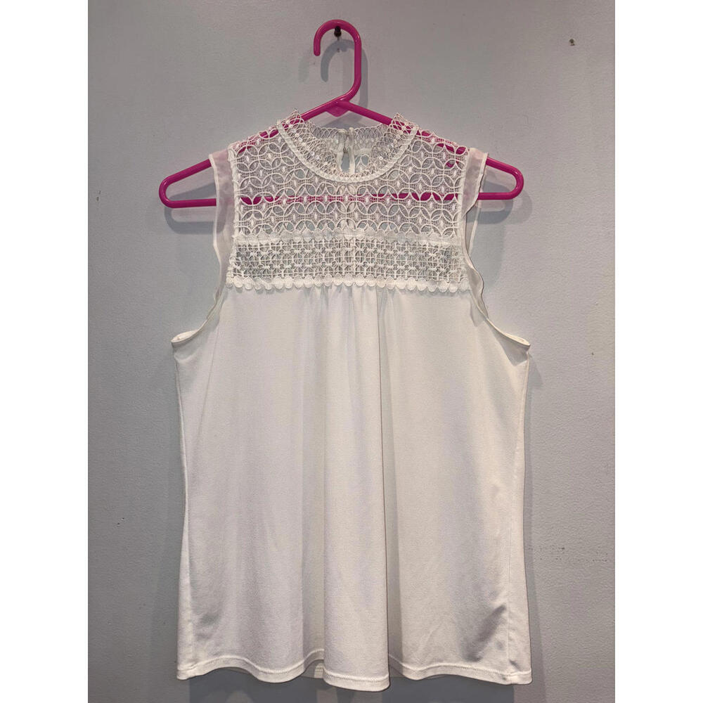 White Sleeveless Top with Lace Detail